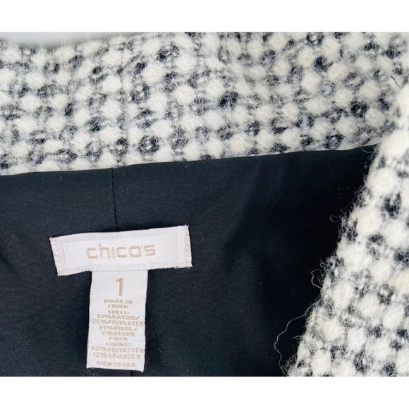 Chicos Womens Black & White Textured Cardigan Jacket With Pockets Size 1 Medium - Picture 2 of 4